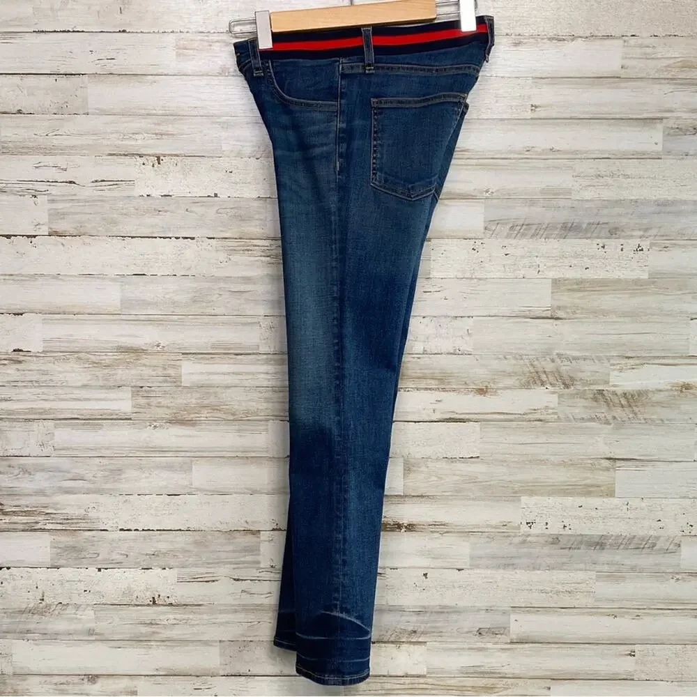 Veronica Beard Carolyn 10" Baby Boot Womens Size 26" Blue Tidal Tuxedo Waistband - Picture 9 of 16